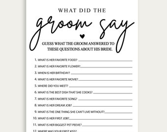 What Did The Groom Say Bridal Shower Game, Bridal Shower Printable, The Groom Said That Game, Minimalist The Groom Said What Party Game, 216