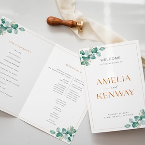 Elegant Folding Wedding Ceremony Program, Minimalist Wedding Program Template, Folded Order of Service, Wedding Program Booklet, WP KZ 11