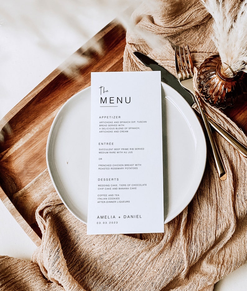 Reception Printable Dinner Menu Template, Personalized Wedding Menu ...