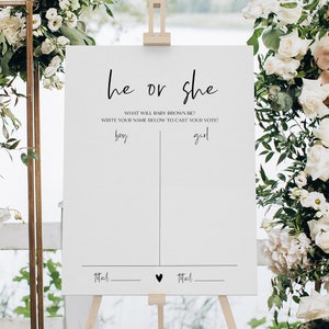 Minimalist Baby Shower, Gender Reveal Party, Gender Guess Board Sign, He Or She Gender Reveal, He Or She What Will Baby Be Sign, YS BG 214