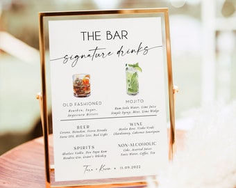 Signature Drink Sign Template, Signature Cocktail Sign, Wedding Bar Menu Sign, His And Hers Bar Sign, Download Editable Template, RS KA 03
