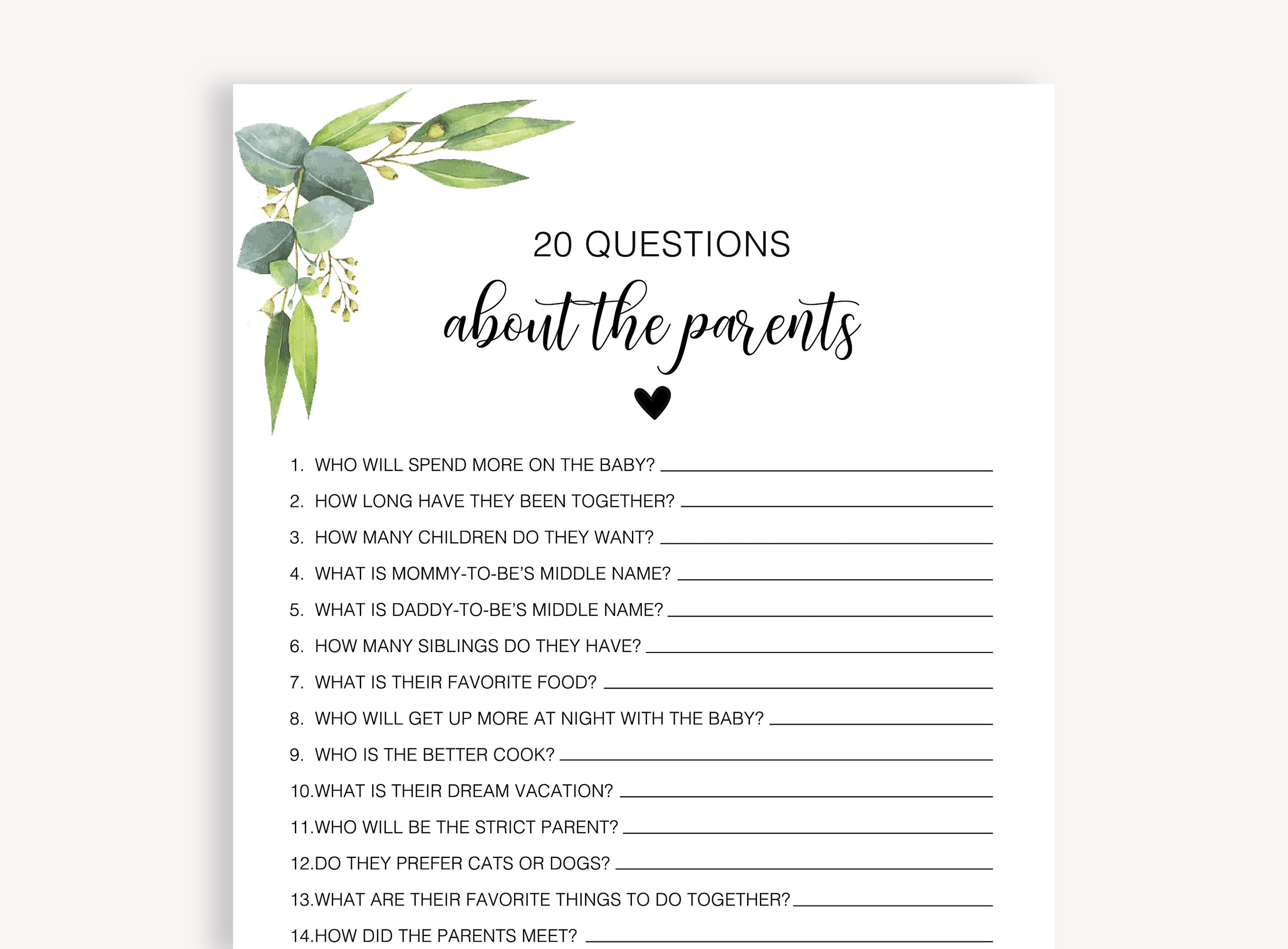 20 Questions About the Parents Baby Sprinkle Game How Well Etsy