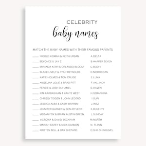 Celebrity Match, Baby Shower Game, Celebrity Baby Names Baby Shower Game, Kraft Rustic Baby Shower Game, Baby Name Game, Printable, 10 FM R