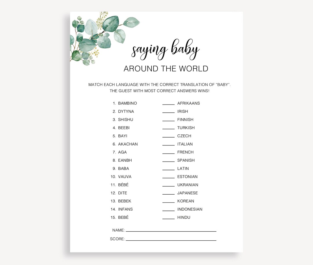 Baby Shower Games, Baby Party Trivia Game, Fun Baby Translation Game, Baby in Different