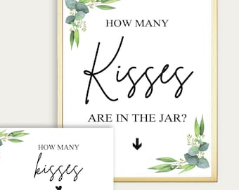 Guess How Many Kisses Wedding Sign, Printable, How Many Kisses Bridal Shower Sign, Hershey Kisses Sign, Printable Sign and Ticket, 220