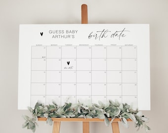 Jeu de calendrier devinez la date d'échéance, modèle neutre, signe de devinez l'anniversaire de baby shower, affiche de prédiction de la date d'échéance de bébé, YS BB 213a