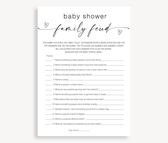 Baby Shower Family Feud Game, Fun Gender Neutral Baby Feud Game, Minimalist Feud Baby Shower Game, Modern Family Feud Baby Shower Game 10 FA
