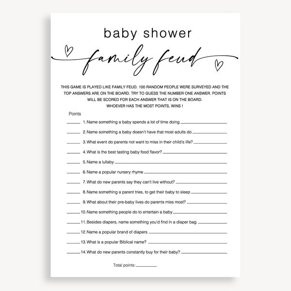 Baby Shower Family Feud Game, Fun Gender Neutral Baby Feud Game, Minimalist Feud Baby Shower Game, Modern Family Feud Baby Shower Game 10 FA