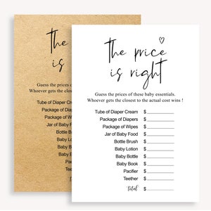 Prijs raadspel babyshower, genderneutraal babyshowerspel, The Price Is Rigth babyshowerspel, instant grappig babyshowerspel, 10 FG
