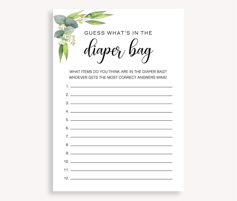 What's in the Diaper Bag Baby Shower Game Ready to Print Etsy