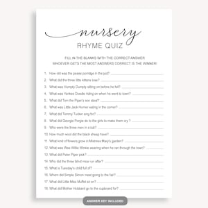Jeu de comptine, jeu de quiz comptine, devinez cette comptine, jeu de baby shower comptine, remplir le vide baby shower, 10 UF