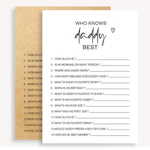 Personalize Question Game, Instant Download, How Well Do You Know Shower Game, Minimalist Baby Shower Game, Who Knows Daddy Best Game, 10 FG