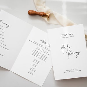 Folded Order of Service, Wedding Program Booklet, Minimalist Wedding Program Template, Elegant Folding Wedding Ceremony Program, WP KC 10
