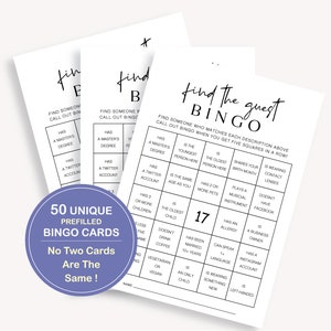 50 Babyparty Bingokarten, Finde den Gast, 50 Einzigartige, gefüllte Finde den Gast Bingokarten, Vorgefülltes Finde den Gast Baby Bingo Spiel, 10 FG