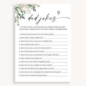 Dad Jokes Baby Shower Game, Funny Jokes And Riddles Game, Fun Baby Shower Riddle Trivia Game, Minimalist Printable Baby Shower Game, 50 FA