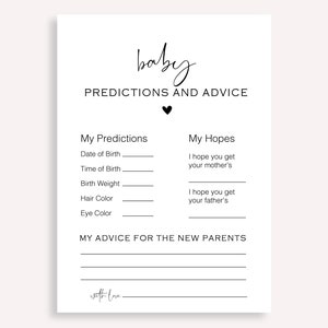 Carte de pronostics et conseils pour bébé, jeux de baby shower neutres en matière de genre, carte de prédictions de bébé minimaliste, jeu de conseils de baby shower moderne, 10 FG