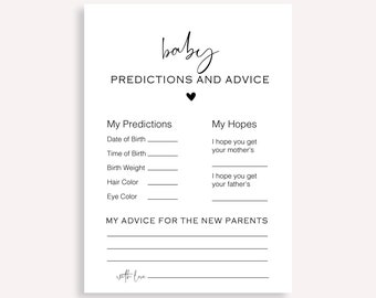 Baby Advice And Predictions Card, Gender Neutral Baby Shower Games, Minimalist Baby Predictions Card, Modern Baby Shower Advice Game, 10 FG