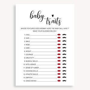 Minimalistisch spel babykenmerken, spel eigenschappen babyshower, mama of papa babyshowerspelletjes, grappig spel babykenmerken, modern kraft-rustiek, 10 FM R