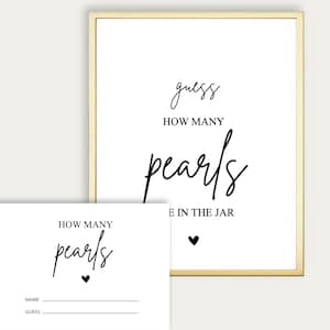 Jeu et inserts de douche nuptiale perle, douche nuptiale minimaliste imprimable, jeu de perles Hershey, téléchargement immédiat, signe et billet 216