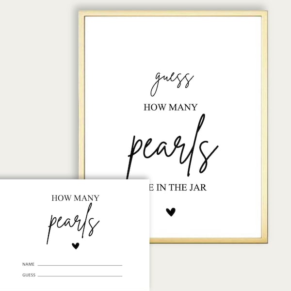 How Many Pearl Bridal Shower Game And Inserts, Printable Minimalist Bridal Shower, Hershey Pearl Game, Instant Download, Sign & Ticket 216