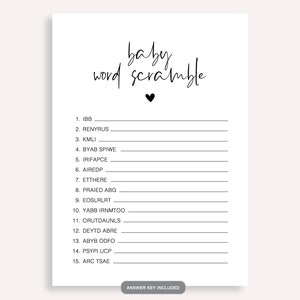 Jeu de douche neutre entre les sexes, cartes de jeu de mots casse-tête pour baby shower, jeu de baby shower bohème, douche minimaliste, jeu de brouillage de mots pour bébé Boho, 10 FG