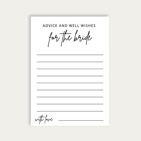 Printable Advice and Well Wishes for Bride Cards Bridal - Etsy