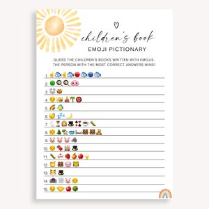 Zomer babyshowerspel, babyshower emoji fotospel, modern zon babyshowerspel, kinderboek emoji-pictionary-spel, instant, 60 FA