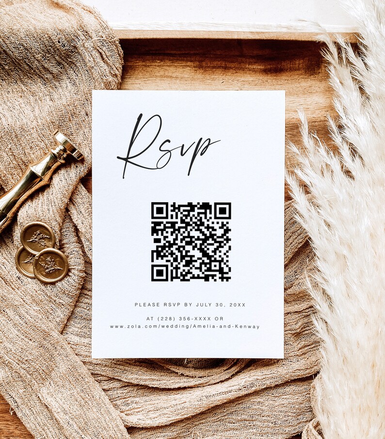 QR Code Rsvp Card Template, Response Card Online, Boho Wedding Reply ...