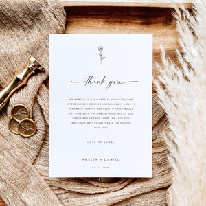 Plantilla de tarjeta de agradecimiento moderna y plana, plantilla de carta de agradecimiento editable, nota de servilleta de boda minimalista, TY KA 04