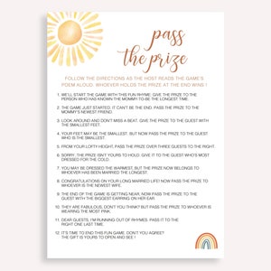 Boho Baby Shower Game, Pass The Parcel Baby Shower Game, A Little Rat Pass The Prize Poem Game, Minimalist Pass The Prize Rhyme Game, 60 FM