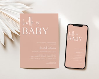 Evite de téléphone portable Hello Baby, baby shower électronique fille, modèle d'invitation numérique modifiable, modèle d'invitation texte baby shower, YD KG 80