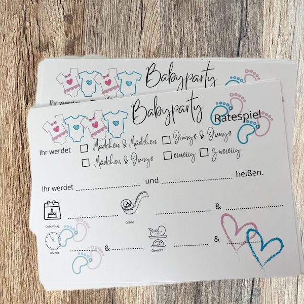 30 Karten Babyparty Zwillinge Ratespiel oder liebevolles Geschenk zur Geburt von Zwillingen