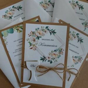 Einladungskarte zur Konfirmation, Kommunion, Taufe - Blumenrabe mit Fisch