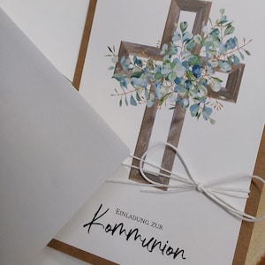 Einladung zur Kommunion, Taufe, Konfirmation, Hochzeit - Kreuzung mit Eukalyptus