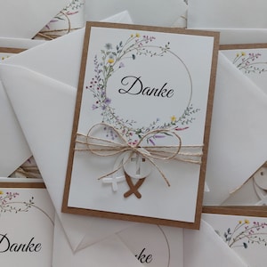 Dankeskarten zur Konfirmation, Kommunion, Taufe, Hochzeit grüner Kranz mit wilden Blumen