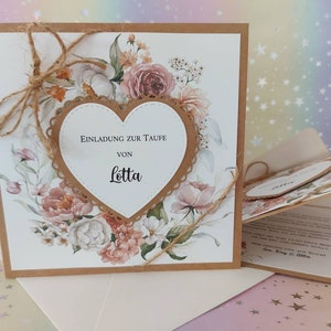 Hochzeitseinladung, Einladung zur Hochzeit, Kommunion, Tufte, Blumenkranz, Kraft Herz