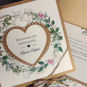 Einladungskarten zur Kommunion, Konfirmation, Taufe und Hochzeit Grun mit Rosa