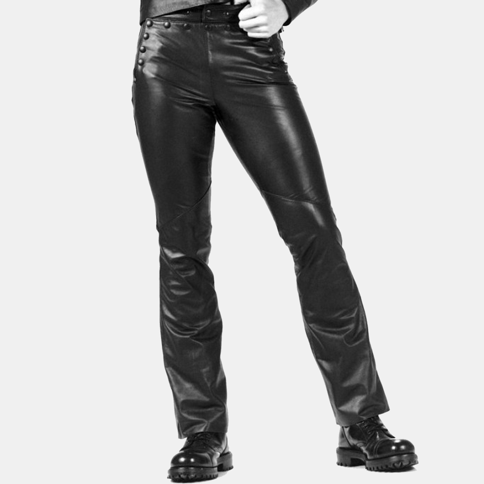 Skin Tight Black Leather Motorcycle Pant for Guys