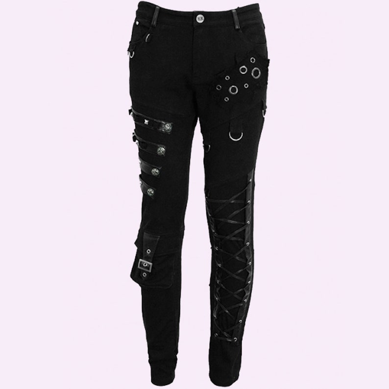 Men's Black Gothic Punk Metal Long Pants Men's Black - Etsy