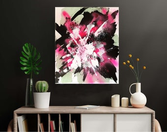 Abstraktes Bild I Acrylmalerei I moderne Kunst I Acryl auf Leinwand I 50x60 I Neon I leuchtende Farben I bunt I Mint I Schwarz I Weiß I Pink