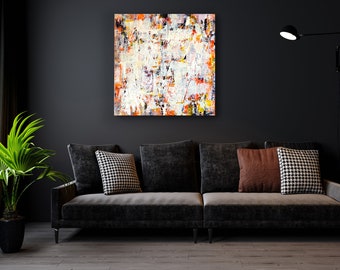 Abstraktes Bild I Acrylmalerei I moderne Kunst I Acryl auf Leinwand I 70x70 I Neon I leuchtende Farben I bunt I Weiß