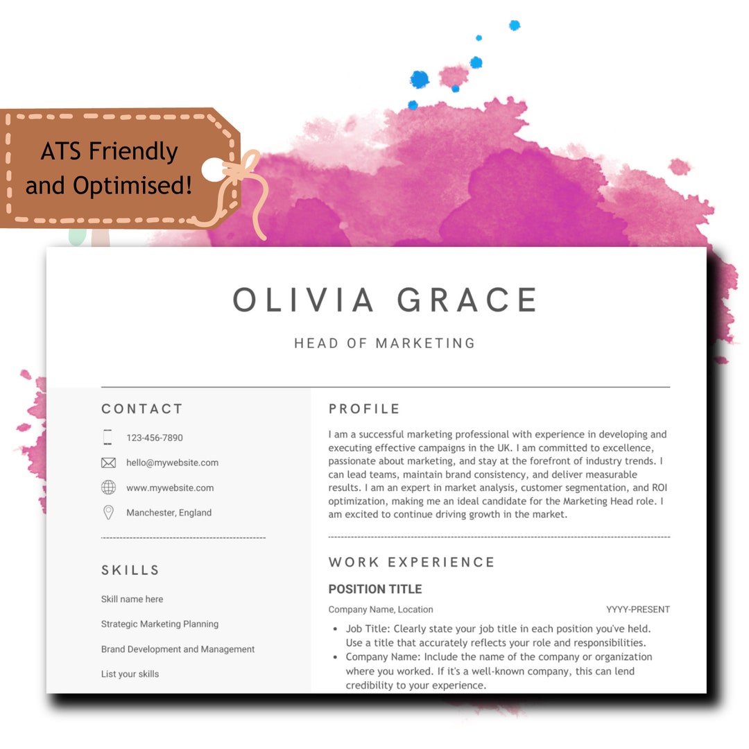 ATS Friendly Resume Template MS Word Resume ATS Compatible - Etsy