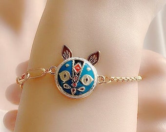 Geëmailleerde kattenarmband, 18k gouden kleurrijke armband, cadeau voor haar, Moederdagcadeau