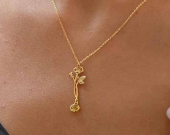 Fleur de naissance personnalisée avec collier de pierre de naissance Bijoux en argent sterling Cadeau de demoiselle d’honneur personnalisé pour son cadeau de Noël