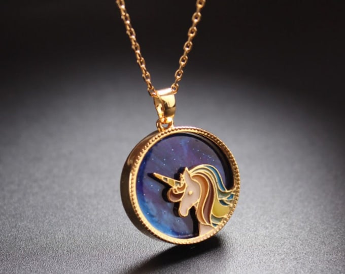Enamel Unicorn Pendant Necklace, 18k Gold Colorful Necklace, Gift for her, Mother's Day Gift