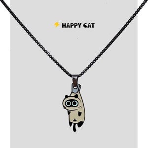 ハッピーキャットネックレス 黒猫のお守り 猫ジュエリー 猫好きのギフト 誕生日にかわいいクリスマスプレゼント
