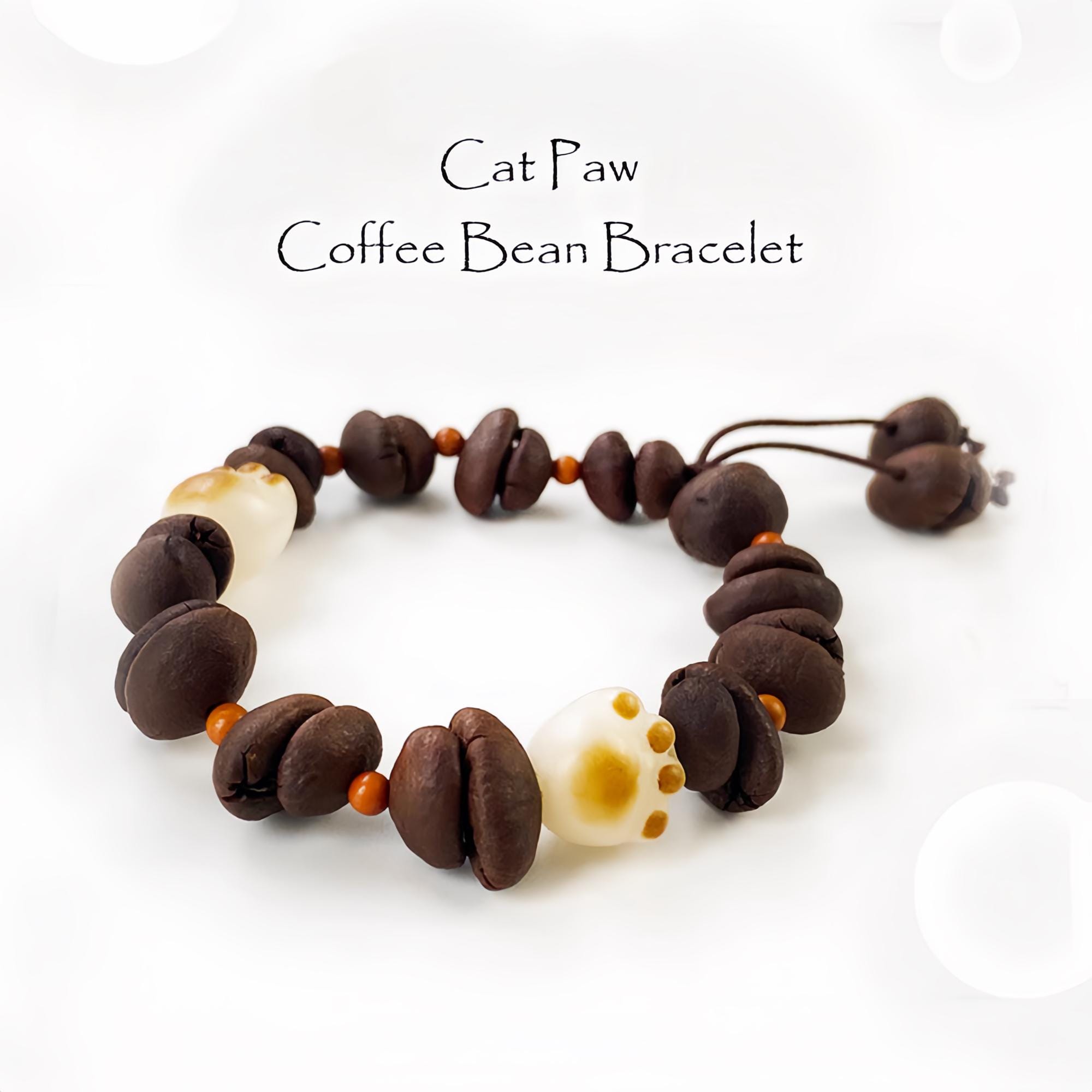 Koffieboonarmband Handgemaakte kattenpoot stretcharmband Cadeau voor kattenliefhebber Koffieliefhebbers Kerstcadeau Moederdag