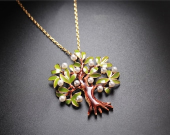 Enamel Tree of Life Pendant Necklace, 18k Gold Colorful Necklace, Gift for her, Mother's Day Gift