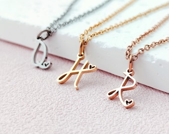 Custom Initial Heart Necklace Tiny Heart Jewelry Letter Necklace Personalized  Bridesmaid Gift for her Christmas Gift for Mother