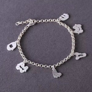Pulsera inicial de plata de ley, joyería personalizada, pulsera de monstruo con letras de plata personalizadas, regalo de Navidad para adolescentes